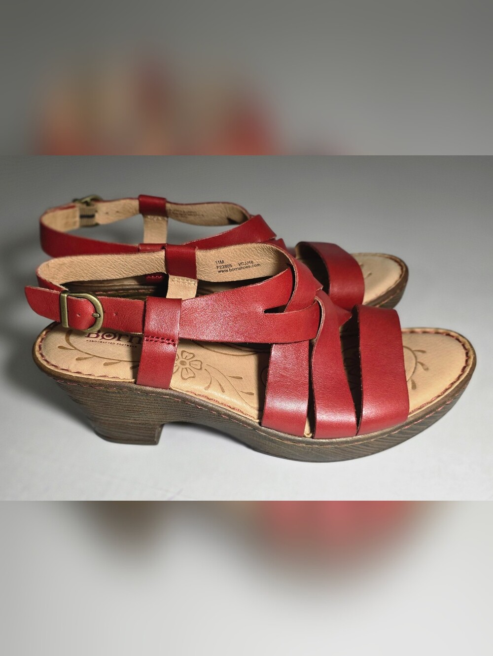 BORN Red Leather Strappy Wedge Sandal - Women 11 - Picture 6 of 11